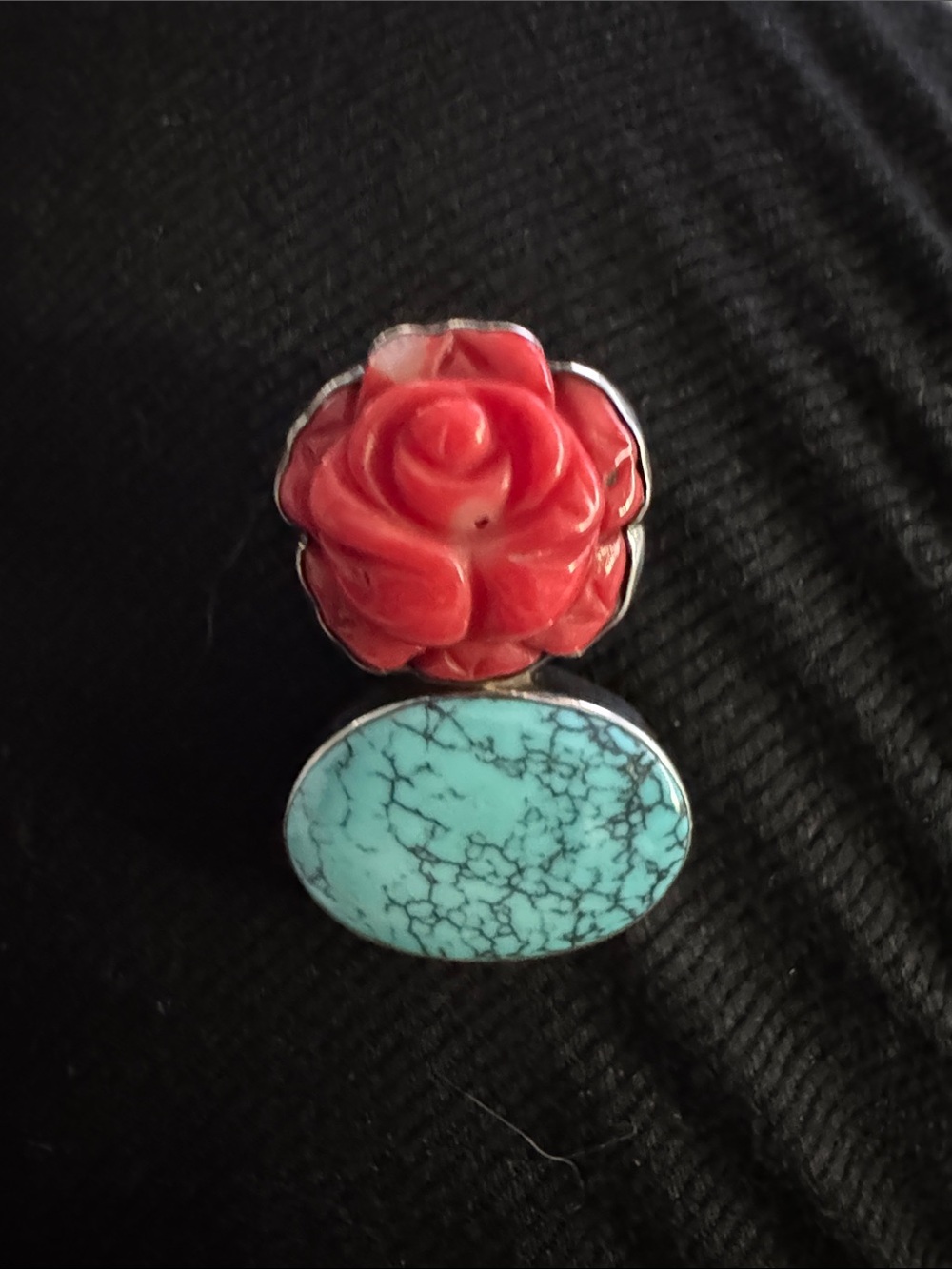 Handcrafted Red Coral & Turquoise Stone Sterling pendant  - Women Jewelry